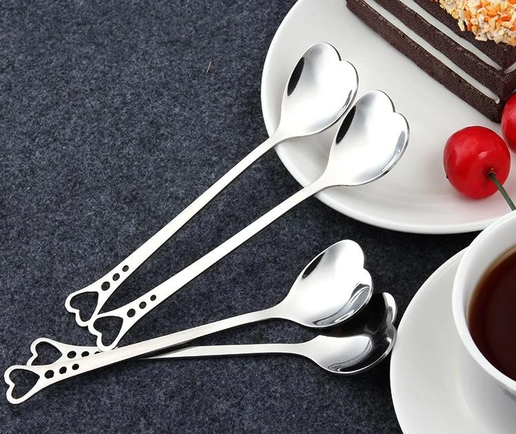 Wholesale Heart Shape Stainless Steel Coffee Spoon Dessert Sugar Stirring Spoon Ice Cream yogurt Honey Spoon Kitchen Gift SN