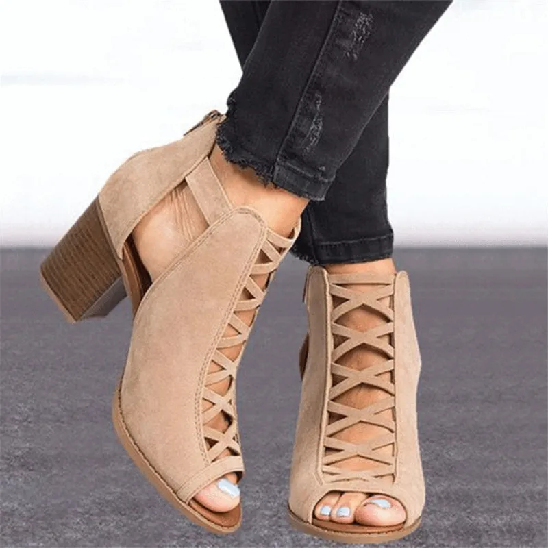 Women High Heels Fish Mouth Sandals Female Cover Chunky Heel Gladiator Sandals 2020 Summer Ladies Shoes Footwear Plus Size 43