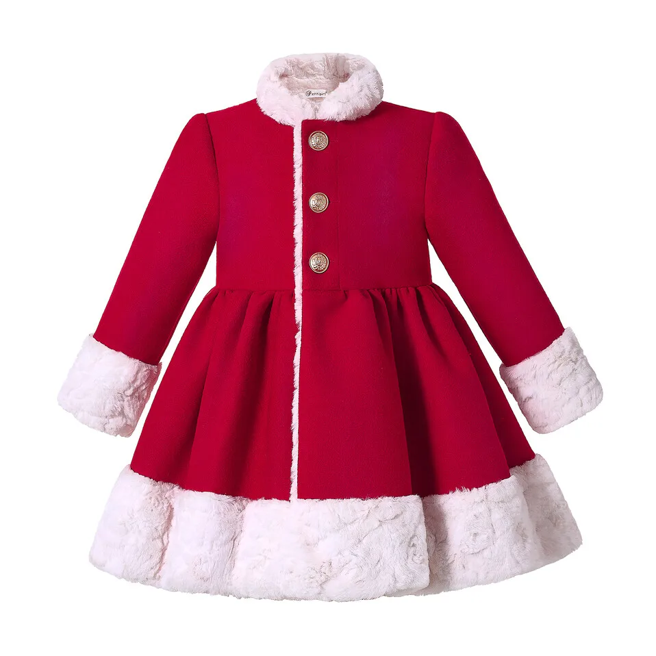 Pettigirl Red Kids Winter Clothes Round Collar Single Breasted Christmas Girls Coat Girls Outwear Jackets