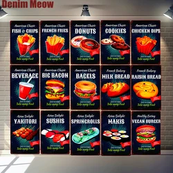 Hamburger Bagels Pizza Vintage Metal Tin Sign Pub Cafe Home Bar Decor Restaurant Billboard Sushis Kebab Wall Art Poster MN108