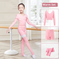 Conjunto de suéter de Ballet con pantalones cortos para niña, ropa de gimnasia de baile de Ballet, calentador de piernas de punto, suéter de manga larga para invierno