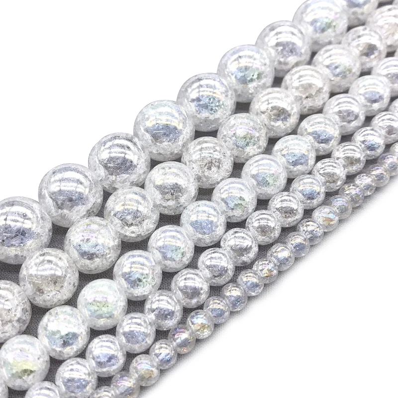 White Crack Popcorn Crystal Beads Natural Stone Round  Loose bead 4/6/8/10/12MM Jewelry bracelet Making DIY