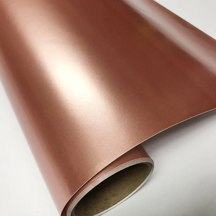 최고의 품질 로즈 골드 매트 새틴 크롬 비닐 랩 필름 새틴 금속 금속 자동차 바디 포장 호일 자동차 스티커 버블 무료