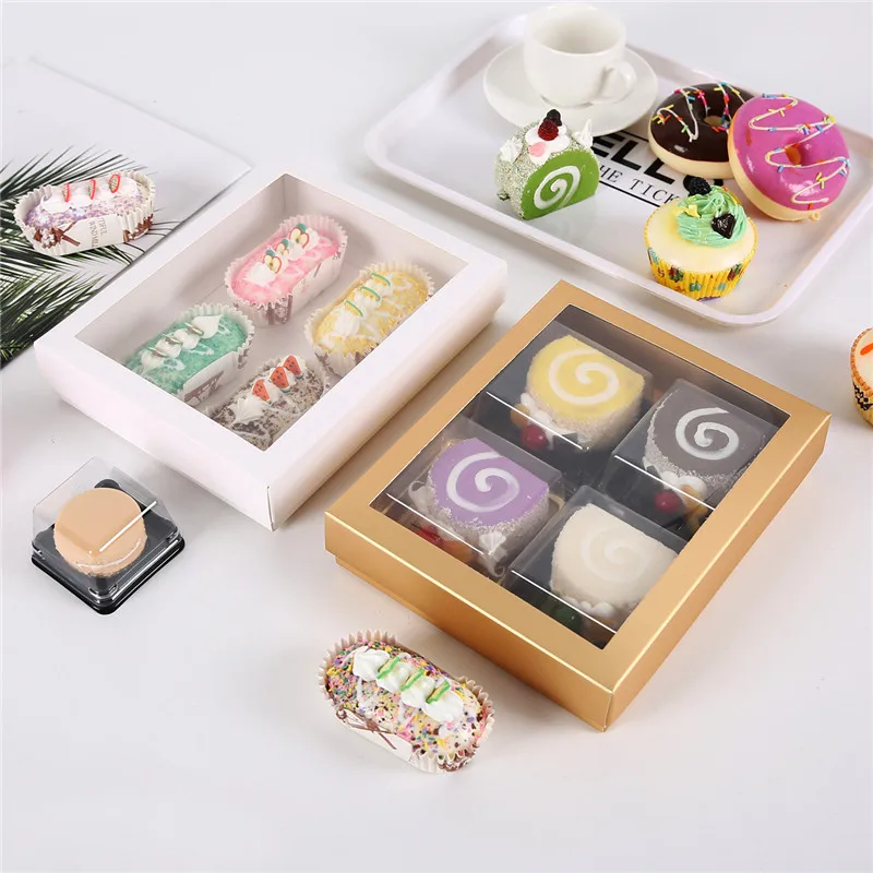 300Pcs/Lot White Gold Gift Paper Box With Window Birthday Wedding Party Paper Box Packaging Candy Cookies Cup Cake Gift Boxes