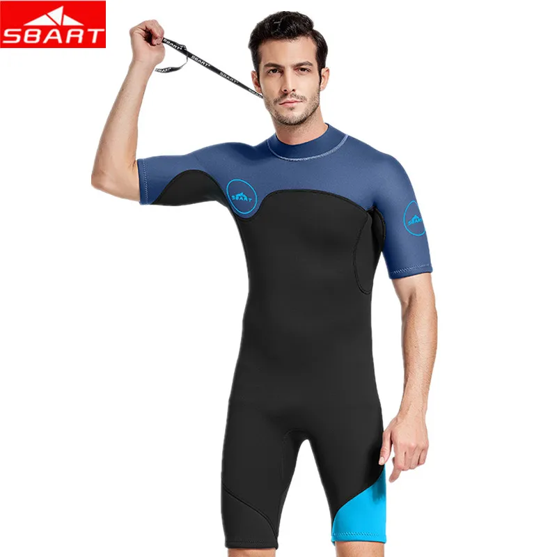 SBART 2mm Neoprene Wetsuit Swimwear Men Short Sleeve Patchwork Swimsuit Scuba Diving Suit One Piece Surfing Jellyfish Dive Cloth