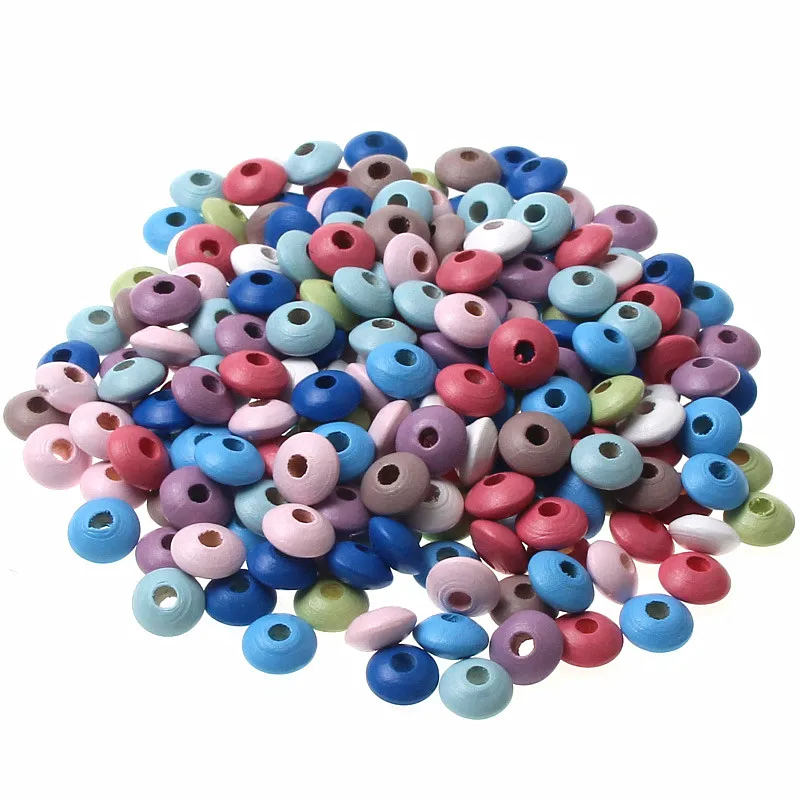 100pcs/lot 12*6mm Mixed Wooden Lentils Beads Natural Wood Round Flat Loose Spacer Beads For Jewelry Making DIY Accessories