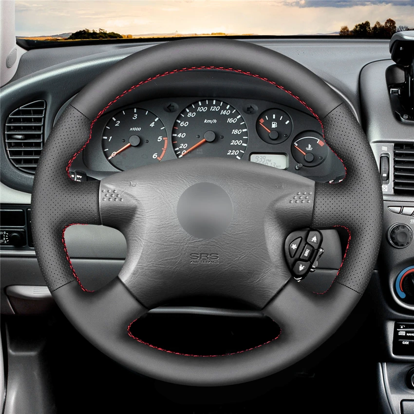 MEWANT Black Artificial Leather Steering Wheel Cover for Nissan Almera (N16) X-Trail (T30) Terrano 2 Almera Tino Micra Primera