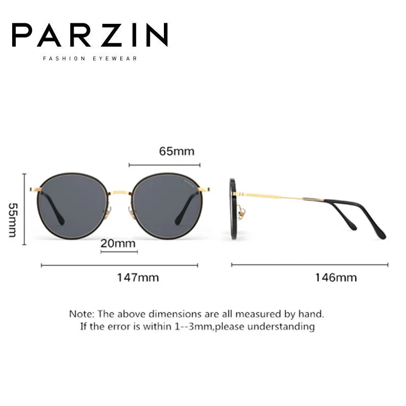 PARZIN Sunglasses Women Retro Round Frame Outdoor Sun Glasses Fashion Anti-ultraviolet Black Ladies Shades 8262