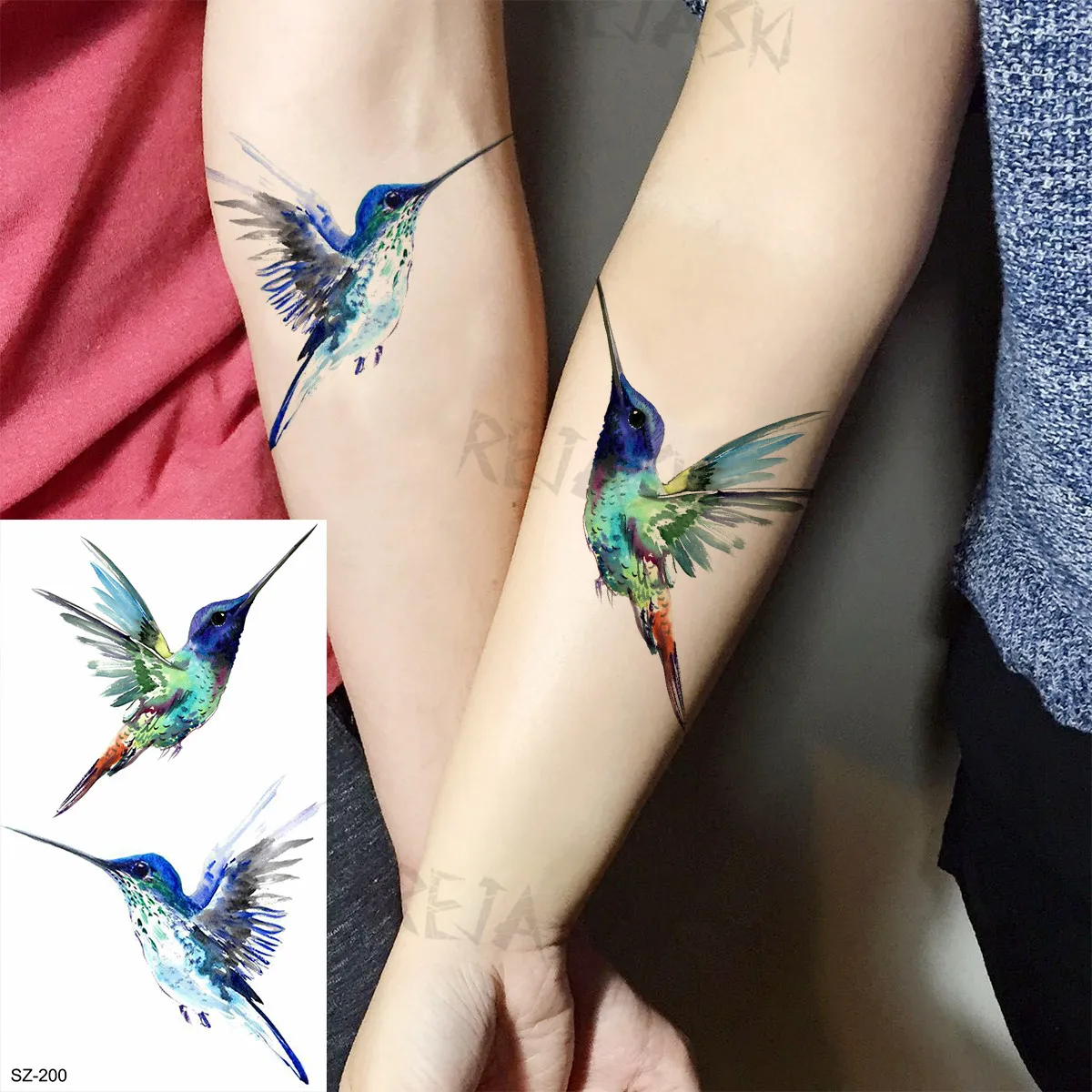 Small Watercolor Bird Temporary Tattoos For Kids Women Hummingbird Unicorn Tiger Realistic Fake Tattoo DIY Body Art Tatoos Decal