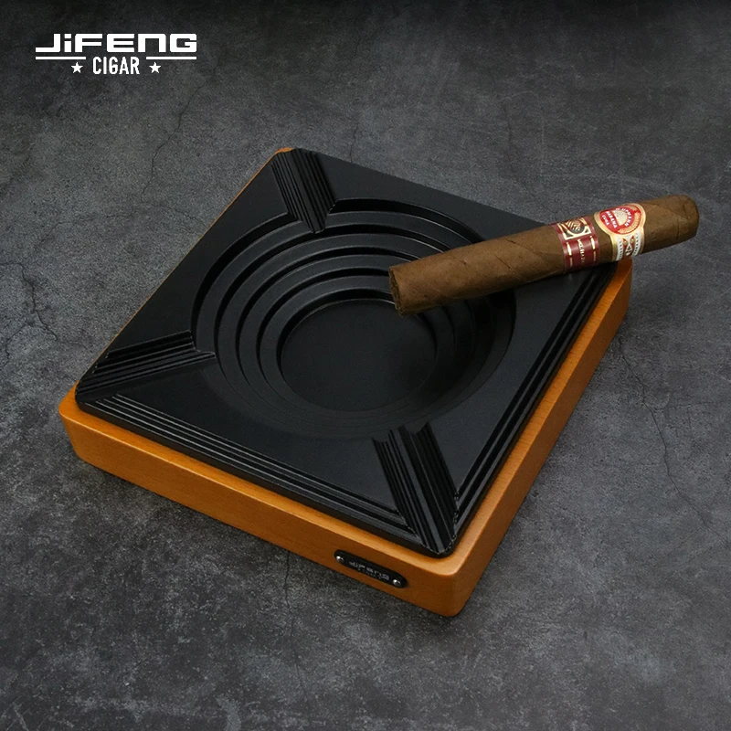 Black Wood Cigar Ashtray Genuine Home Living Room Cool Quality Cigar Cylinder 4 slot Creative Wood Material Smoke Extinguisher