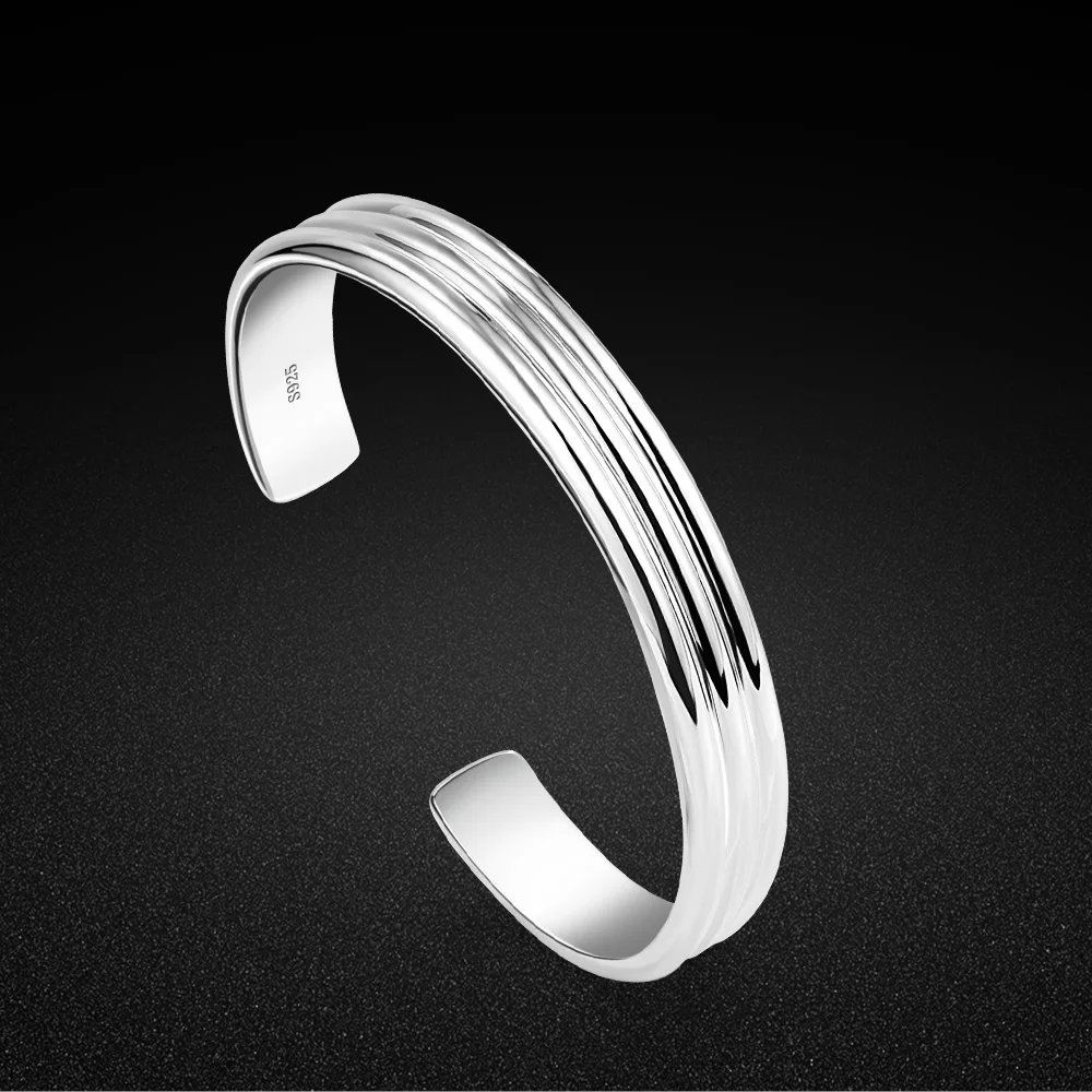 

Fashion Elegant 925 Sterling Silver Round Oval Open Bangle Bracelet Gorgeous Women's Retro Court Style Snap Bracelet Jewelry