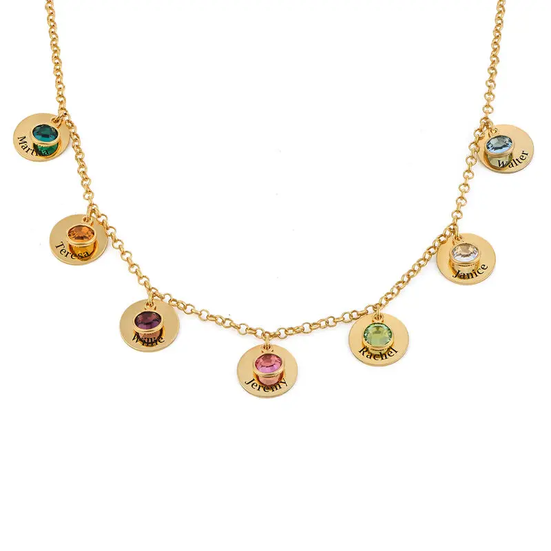 Collier à breloques personnalisé avec pierres de naissance en plaqué or 18K, pendentif de famille multi-noms, bijoux cadeau de fête des mères