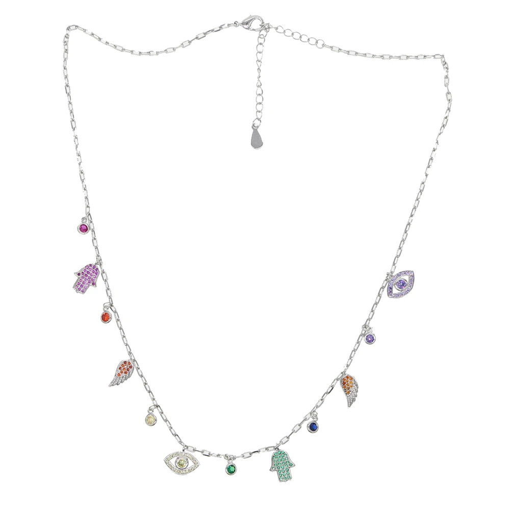 New sexy women jewelry lucky hamsa hand evil eye cham necklaces silver color paved cz jewelry necklace