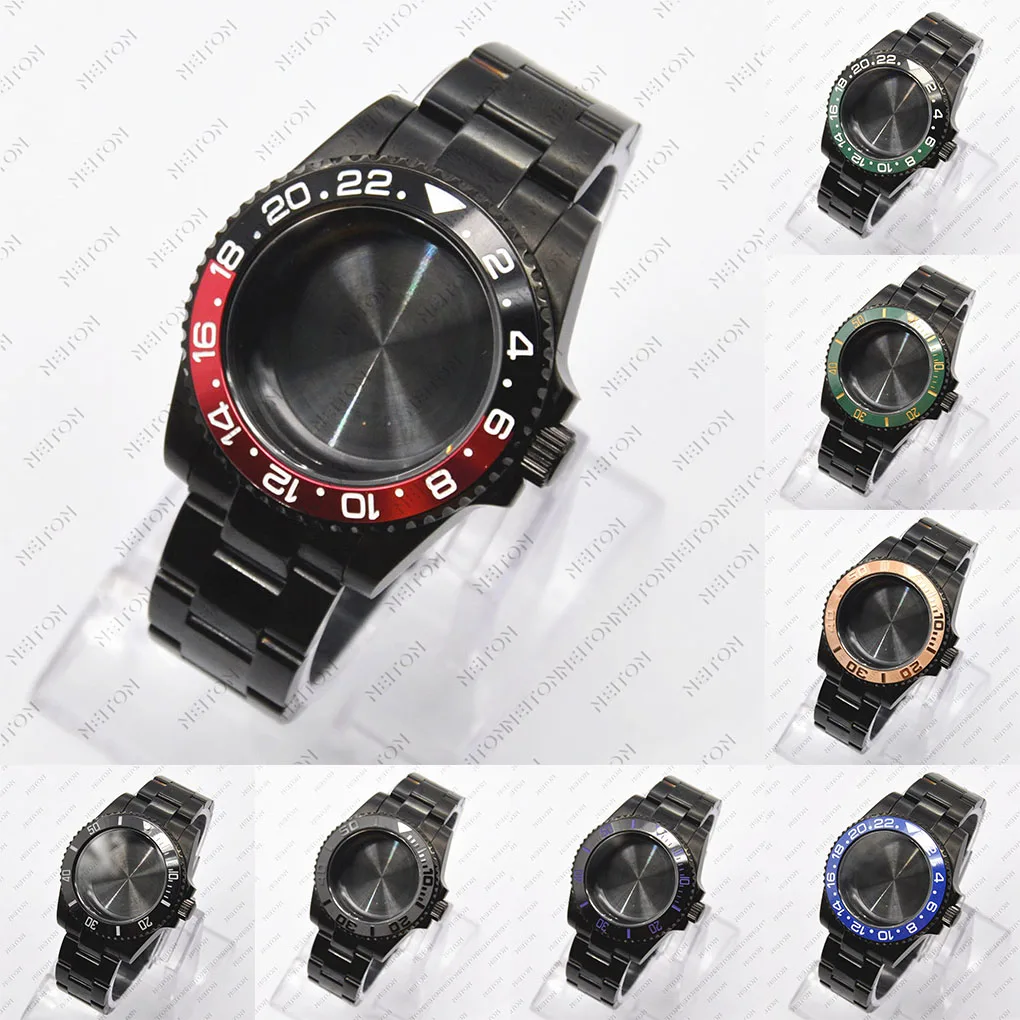 

NEITON 40mm Black PVD Case Sapphire Glass Black Fit ETA2836 NH35/36 Mingzhu DG2813/5833 Miyota 8215/8205 Back Transparent Glass