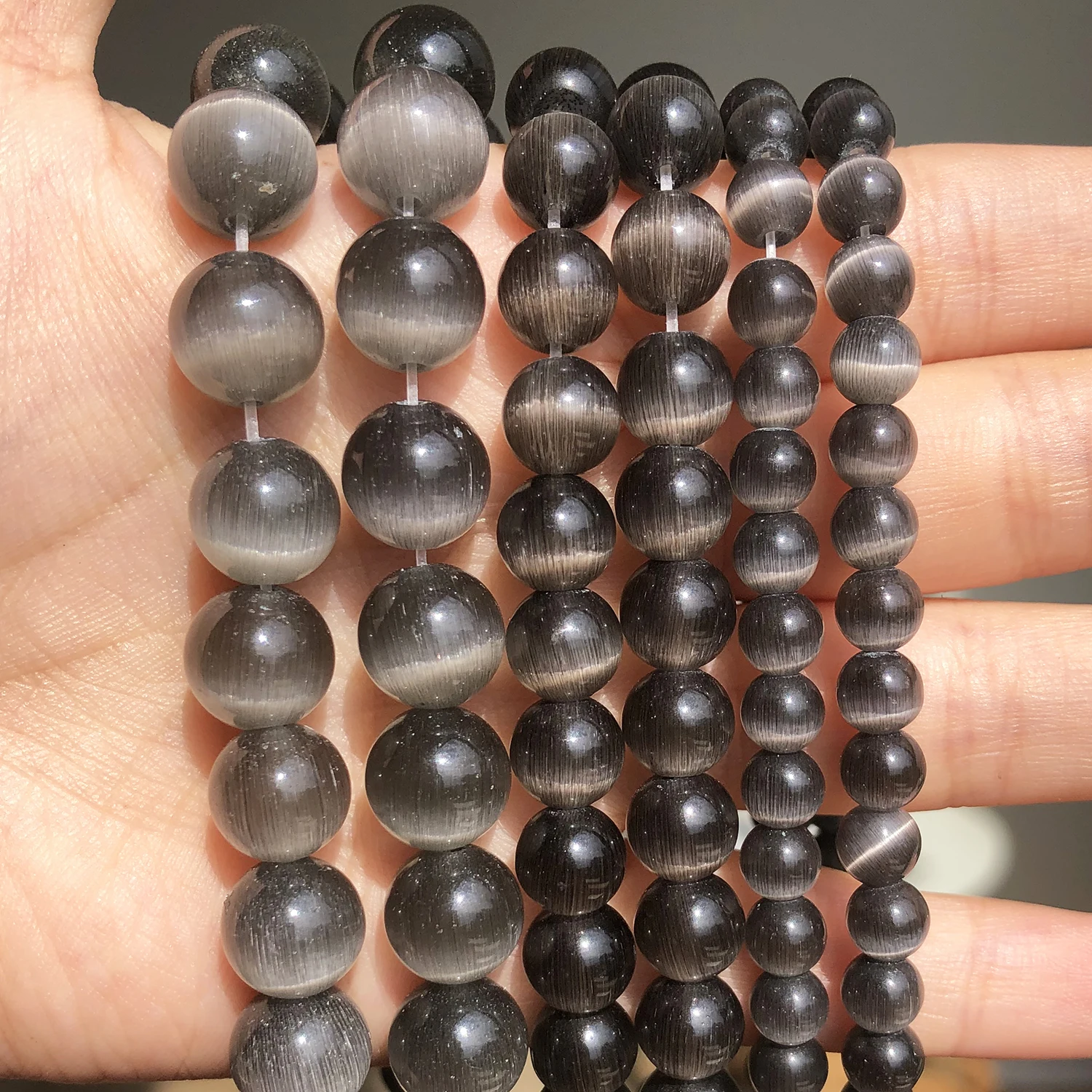 4 6 8 10mm Dark Grey Cat Eye Stone Round Beads Glass String Loose Opal DIY Charm Bead for Jewelry Making Diy Needlework Bracelet