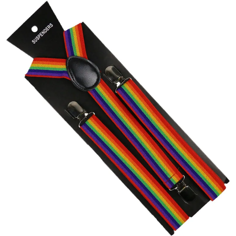 HUOBAO New Fashion2.5cm Wide Rainbow Multicolor Adjustable Clip-on Y Back Elastic Suspenders For Women Men