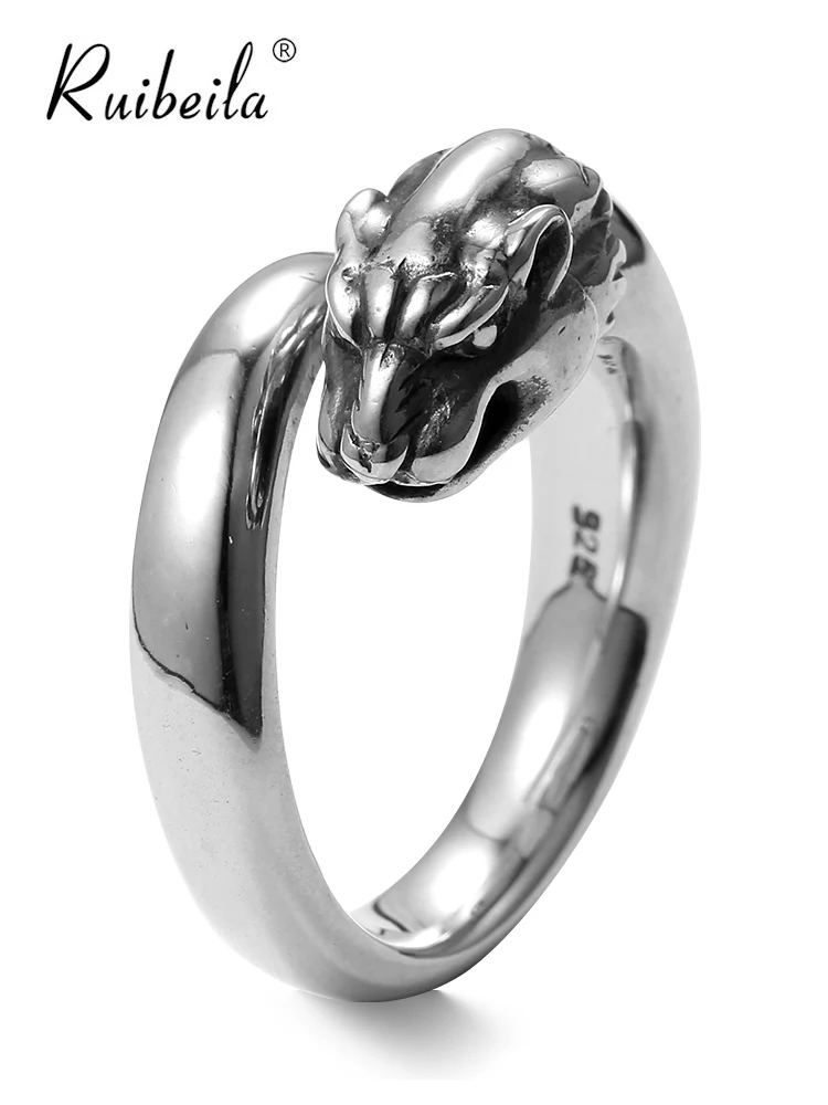 Ruibeila domineering Wolf King ring personality ring accessories 100% sterling Silver 925 ring open adjustable