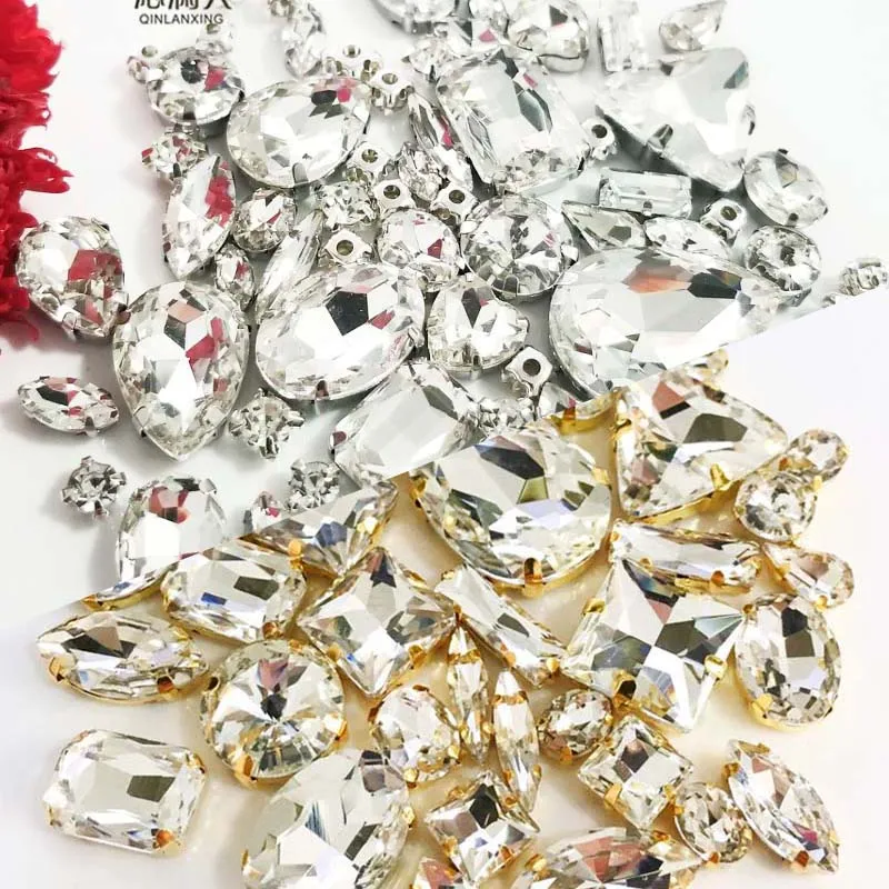 Hot! 68pcs/58pcs Silver/Gold Bottom Mix Size AAA Glass Crystal Material Flatback Sew on Claw Rhinestones,diy/Clothing Accessorie