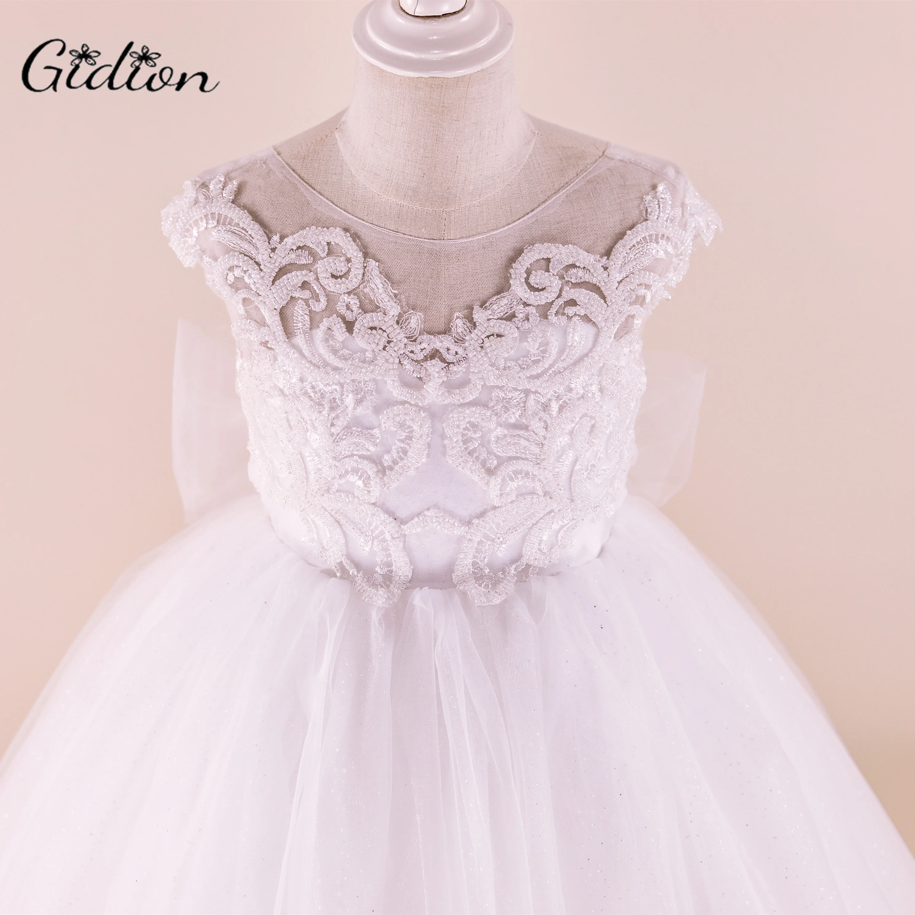 Elfenbein Brautjungfer Kleider Für Mädchen Kinder Hochzeit Abendkleid Spitze Bogen Blume Mädchen Geburtstag Party Kleid Kinder Prom Kleidung