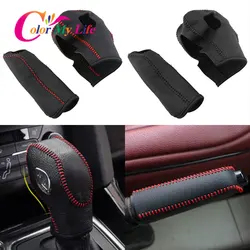 Leather Car Shift Knob Cover Gear Head Covers Hand Brake Covers for Ford Focus 3 MK3 LHD 2012-2018 Accessories