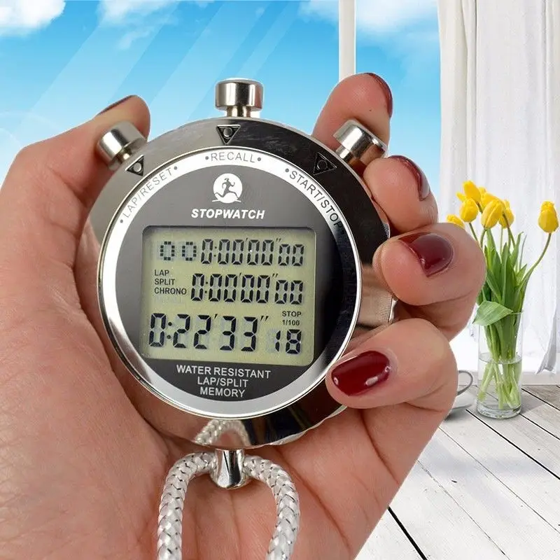 Metal Digital Timer Sports Stopwatch Water Resistant Memory Counter Antimagnetic Chronograph fashionable Waterproof Timer