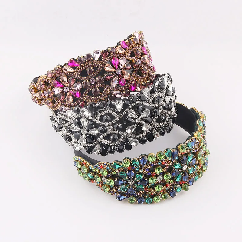 Cystal Hea Luxurious And Colorful Rhinestone Wide-Brimmed Headband The New Fashion Exaggerated Baroque Hair Accessories 949