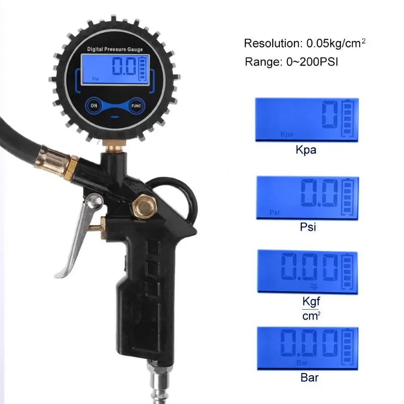 Car Truck Air Tire Inflator with Digital Pressure Gauge 200 PSI Air Chuck & Hose Type Pressure Gauge