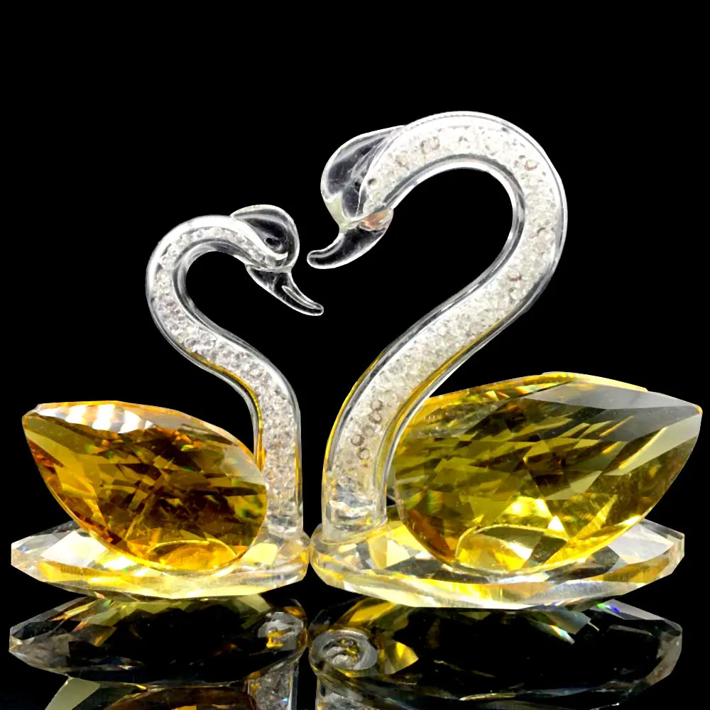 6 Colors Swan Crystal Glass Figurine Collection Diamond Swan Animal Paperweight Table Ornament Decor Kids Birthday Gifts