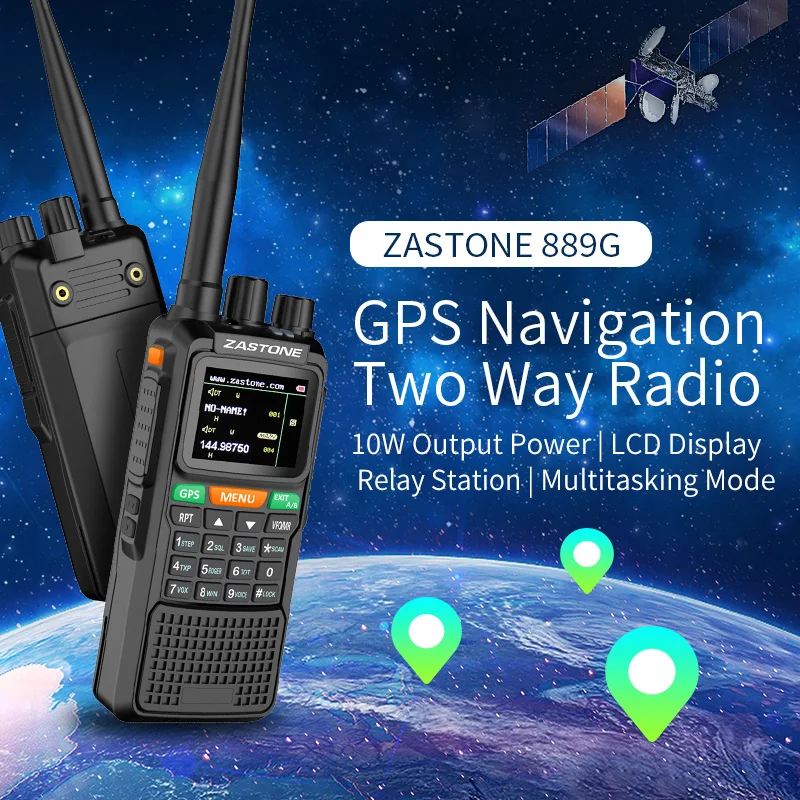 Zastone 889G GPS Walkie Talkie 10W 999CH 3000mAh UHF 400-520 / VHF136-174MHz Ham CB Radio HF Transceiver for Explore Hunting