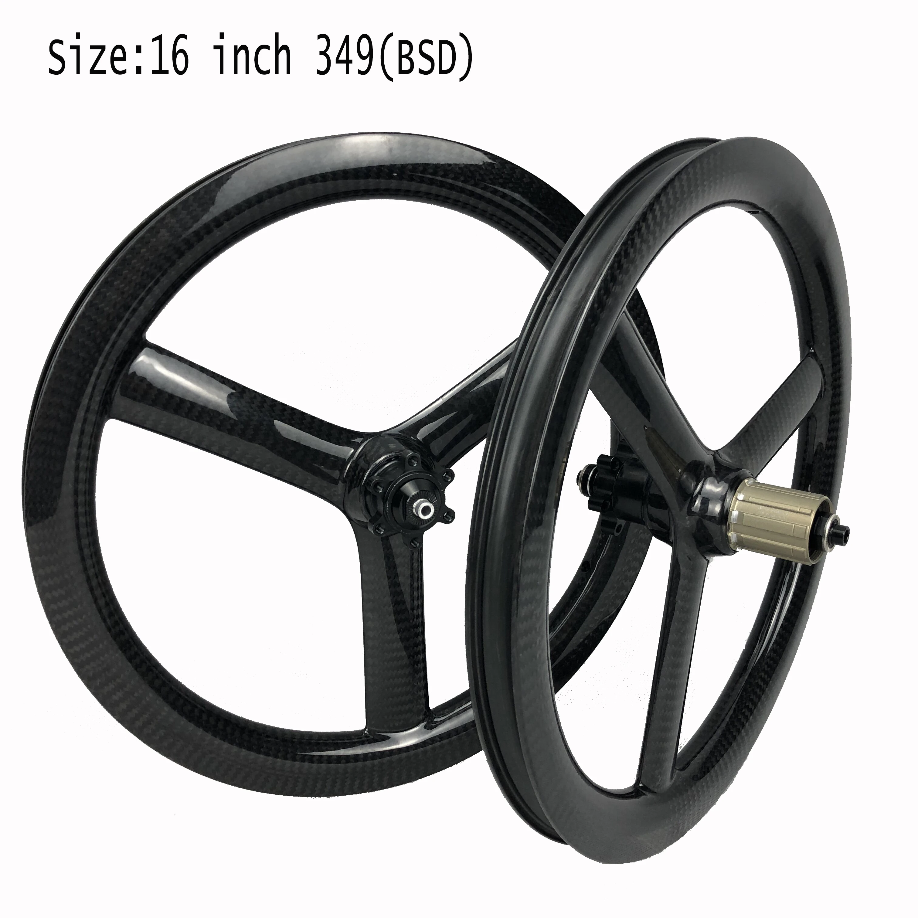 349 DIY Carbon Tri Spoke Wheel 16er Wheelset Disc V Brake Both Available Fit For BMX Folding Bicycle Ride Light Weight Cycling