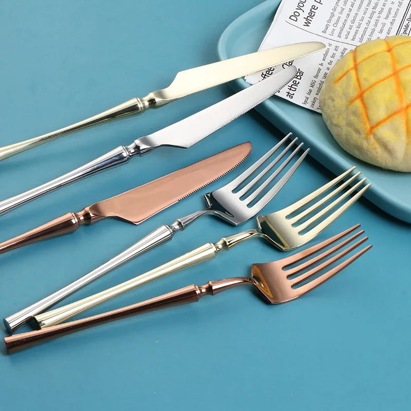 Tableware Stainless Steel Cutlery Spoon Fork Set Travel Dinnerware Set Golden Cutlery Set Silverware Knife Fork Sets 5PCS