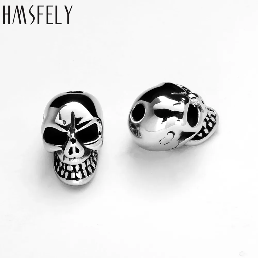 HMSFELY 316L Stainless Steel Skull Beads Accessories For DIY Bead Bracelet Making Findings 2mm Small Hole Jewelry Bead 5pcs/lot