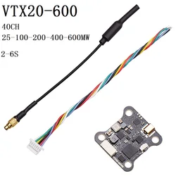 JHEMCU VTX20-600 5.8G 40CH PitMode 25mW 100mW 200mW 400mW 600mW regulowany VTX IRC strojenia 7-26V 20X20mm dla RC FPV dronów wyścigowych