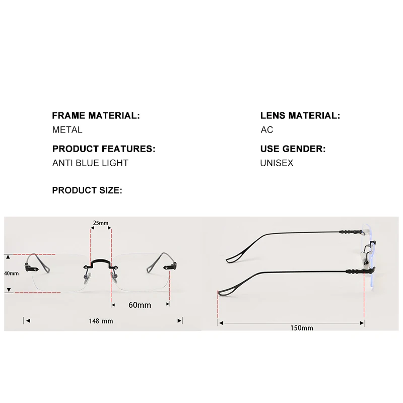 DDDLONG Rimless okulary kobiety przeciw promieniowaniu okulary męskie zmień kolor okulary kwadratowe blokujące niebieskie światło okulary D53