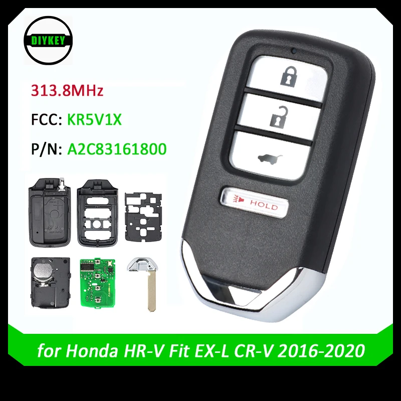 

DIYKEY 313.8MHz ID47 KR5V1X A2C83161800 / ACJ932HK1210A Smart 4 Button Remote Key Fob for Honda HR-V FIT CR-V CR-Z 2015-2020