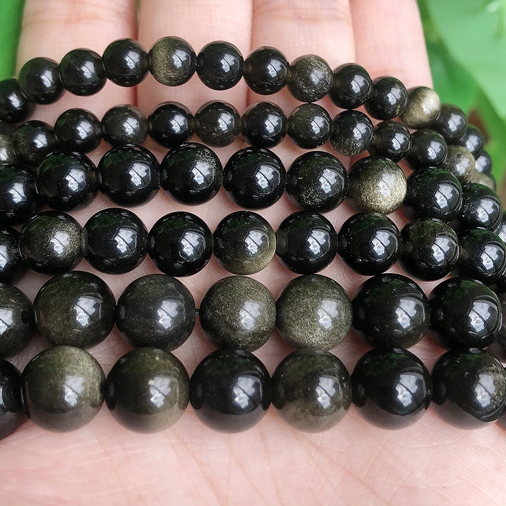 6/8/10mm Natural Gold Color Obsidian Stone Beads Round Loose Spacer Beads For Jewelry Making DIY Gift Bracelet Necklace 15\'\'