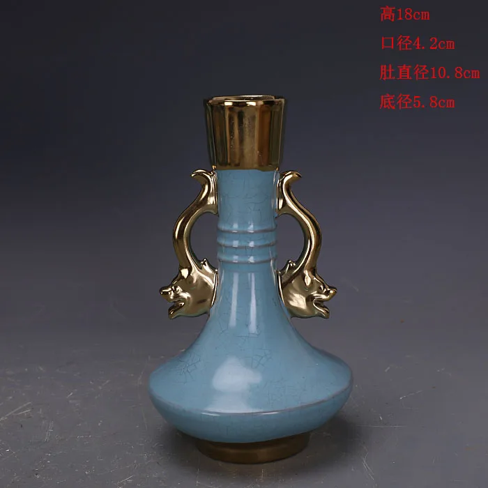 

Song Dynasty Ru Kiln Celestial Celadon Glazed Gilt and Gold Double Ear porcelan Vase