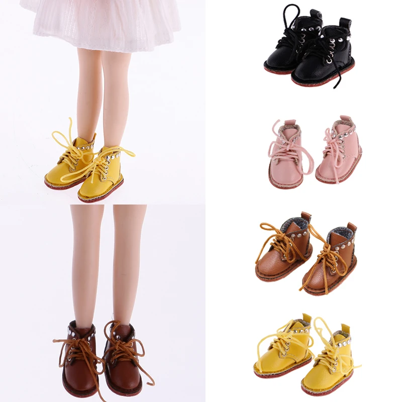 1 Pair of Cute PU Leather Boots Shoes Suitable for Blythe 1/6 Scale Doll Fashion Shoes Accessories