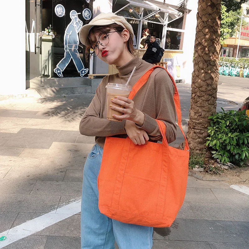 

Blank washed canvas shoulder bag lazy wind crossbody bag portable solid color canvas bag wholesale shopper bag