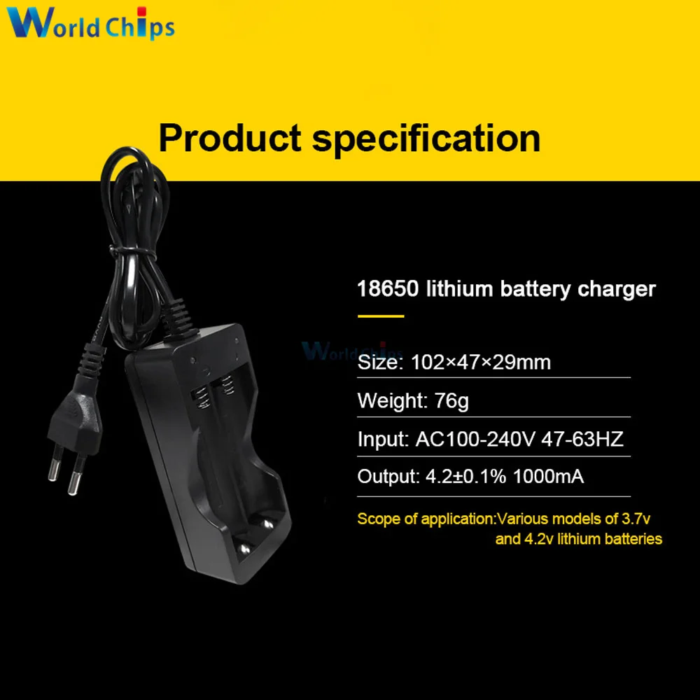 2x18650 Lithium Battery Charger 2 Slots Ni-MH/Ni-Cd Rechargeable Battery Charging AC 100-240V EU/US Plug