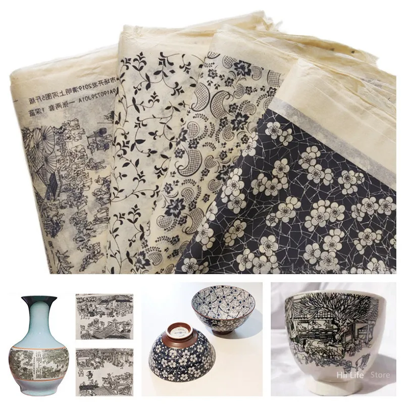 1PCS Pottery Art Black Transfer Paper Glaze Underglaze Flower Paper Jingdezhen Ceramic Decal Stickers DIY Polymer Clay Tools