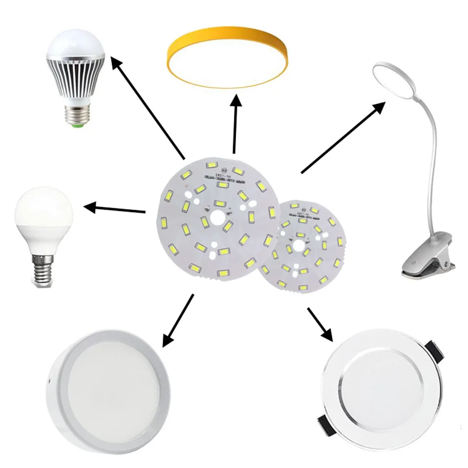 5pcs/lot 12W 50mm 58mm 65mm 85mm 100mm SMD5730 Brightness Light Board Led Lamp Panel PCB With LED For Ceiling Light