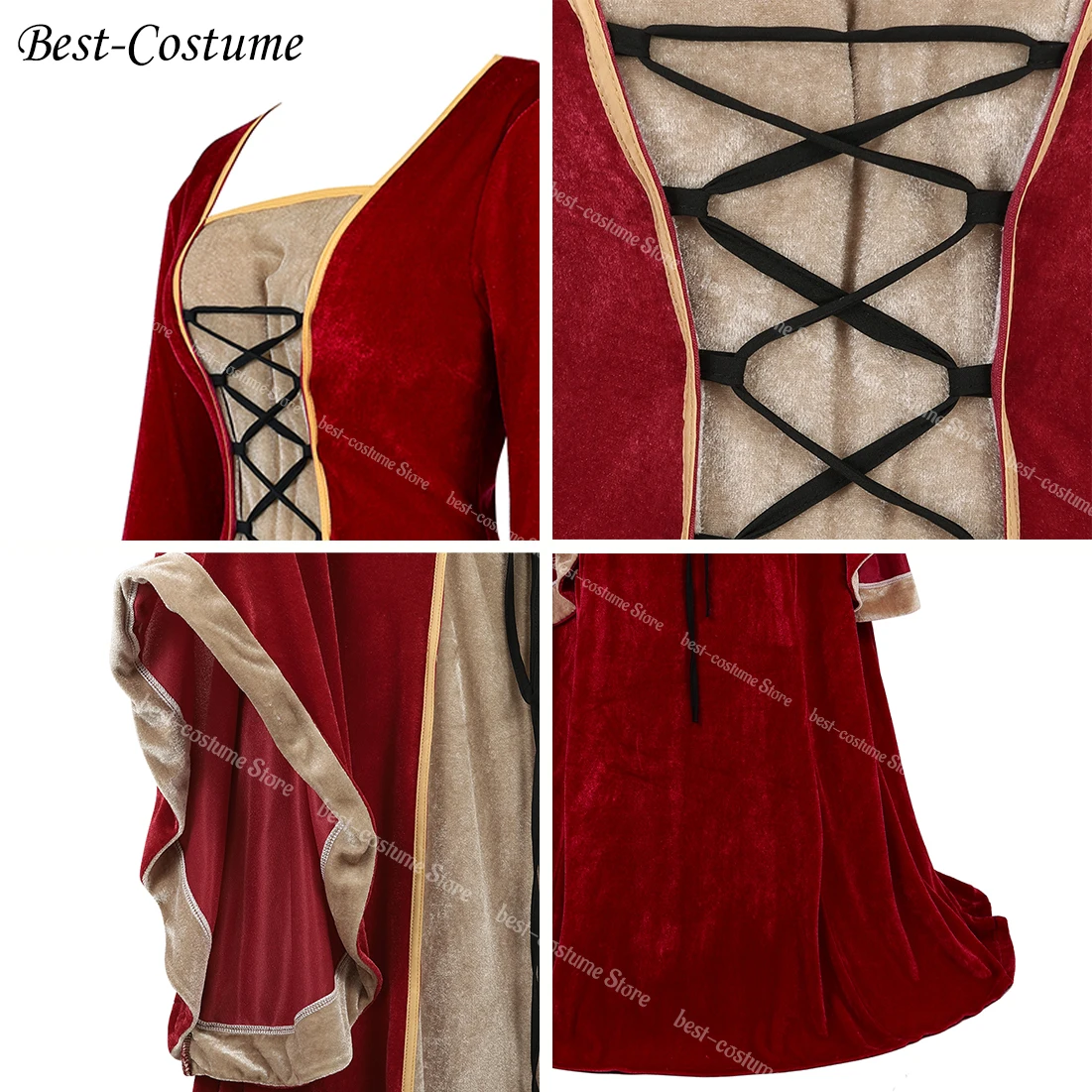 Women Medieval Renaissance Dress Cosplay Halloween Costumes Plus Size Elegant Velvet Dress Long Sleeves Green Victorian Gown