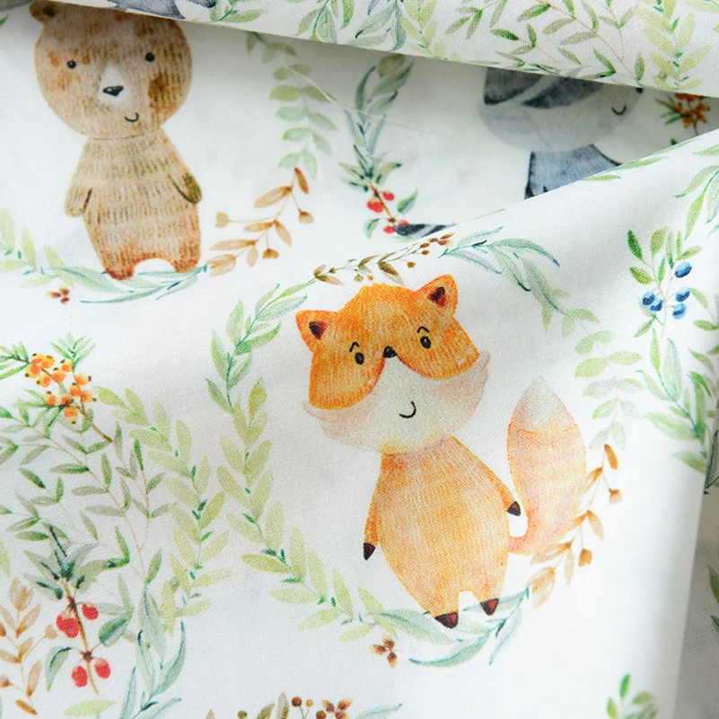 60S Cartoon Animals Cotton Digital Printing Fabric Soft Breathable For Tops Dresses Shirts Per Meters