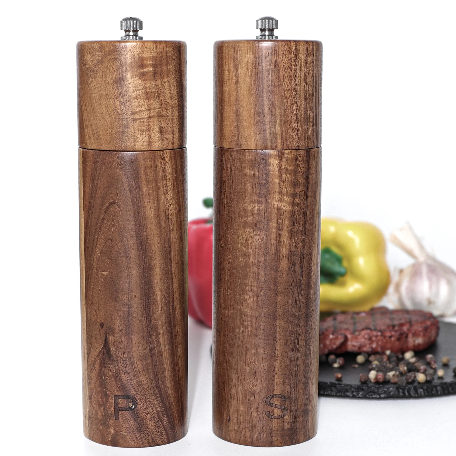 Wooden Salt and Pepper Grinders, Manual, Sea Salt and Pepper Mills for Seasoning, Meal Prep, Cooking, Serving, Dining, Tableware