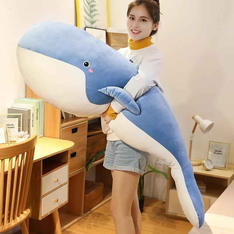 50-120cm Huggabble Soft Stuffed Whale Toy Ocean Animal Blue Black Underwater Giant Whale Plushie for Children Birthday Gift