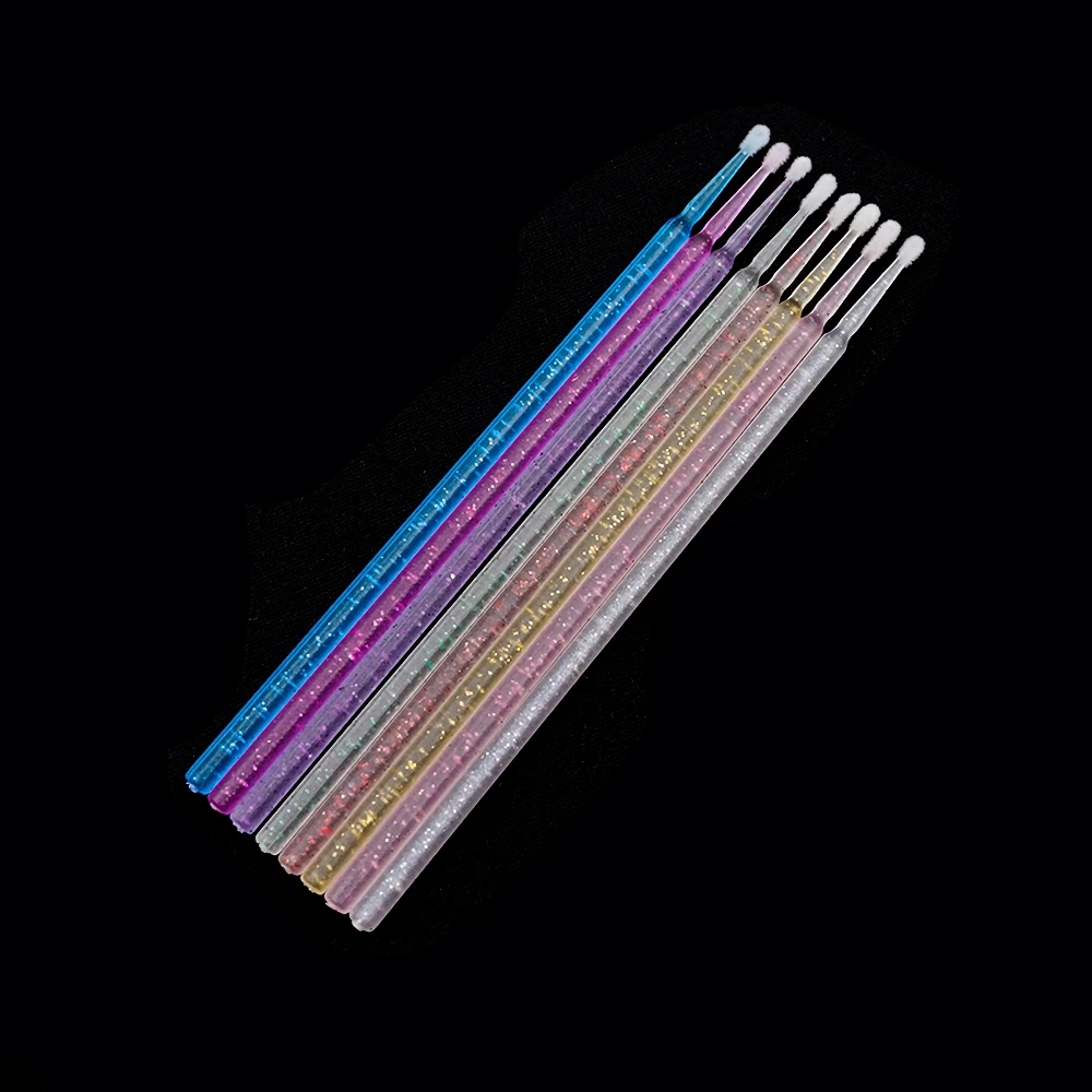 100 PCS Disposable Colorful Crystal Handle Cotton Swab Eyelash Perm Agent Applying Semi Permanent Makeup Clean Assist Supplies