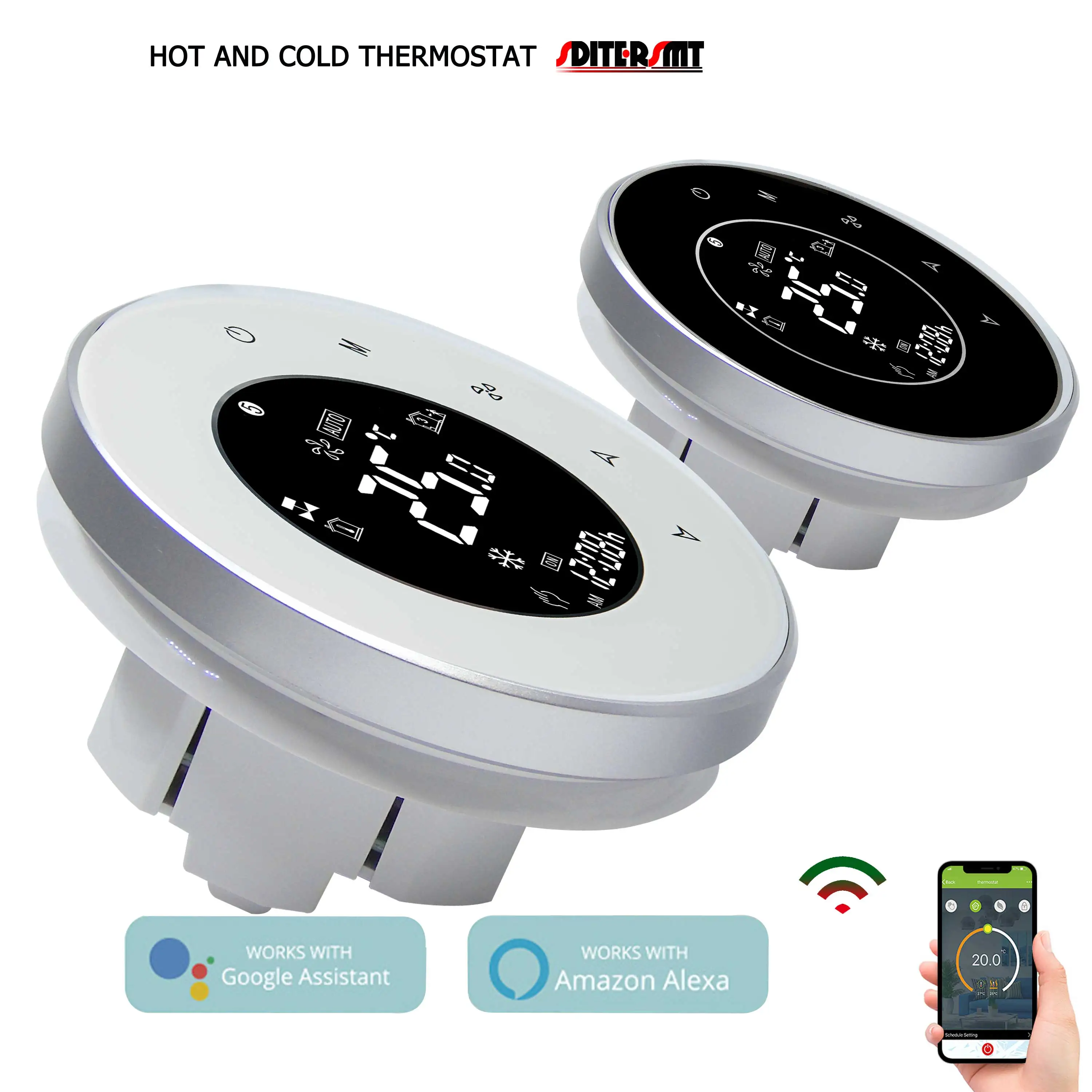 

WIFI EU термостат Aircon с круглым креплением для 2P/4P, блок катушки вентилятора с клапаном Smart Life Work с Amazon Alexa, Google Assistant, Yandex