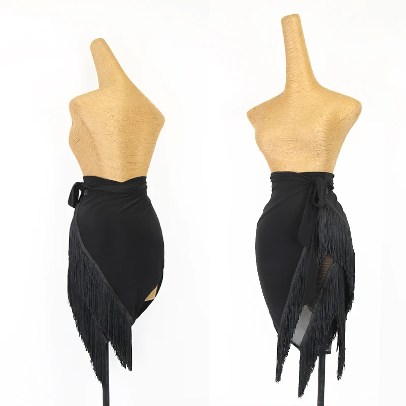 Latin Dance Costume Female Adult Tassel Hip Scarf Sexy Black Fringed Latin Practice Wear Women Samba Rumba Dance Skirt DNV14960