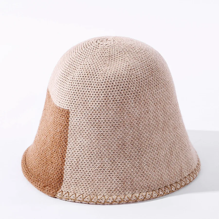 Autumn winter new splicing wool bucket cap simple joker hook edge knitted fisherman cap